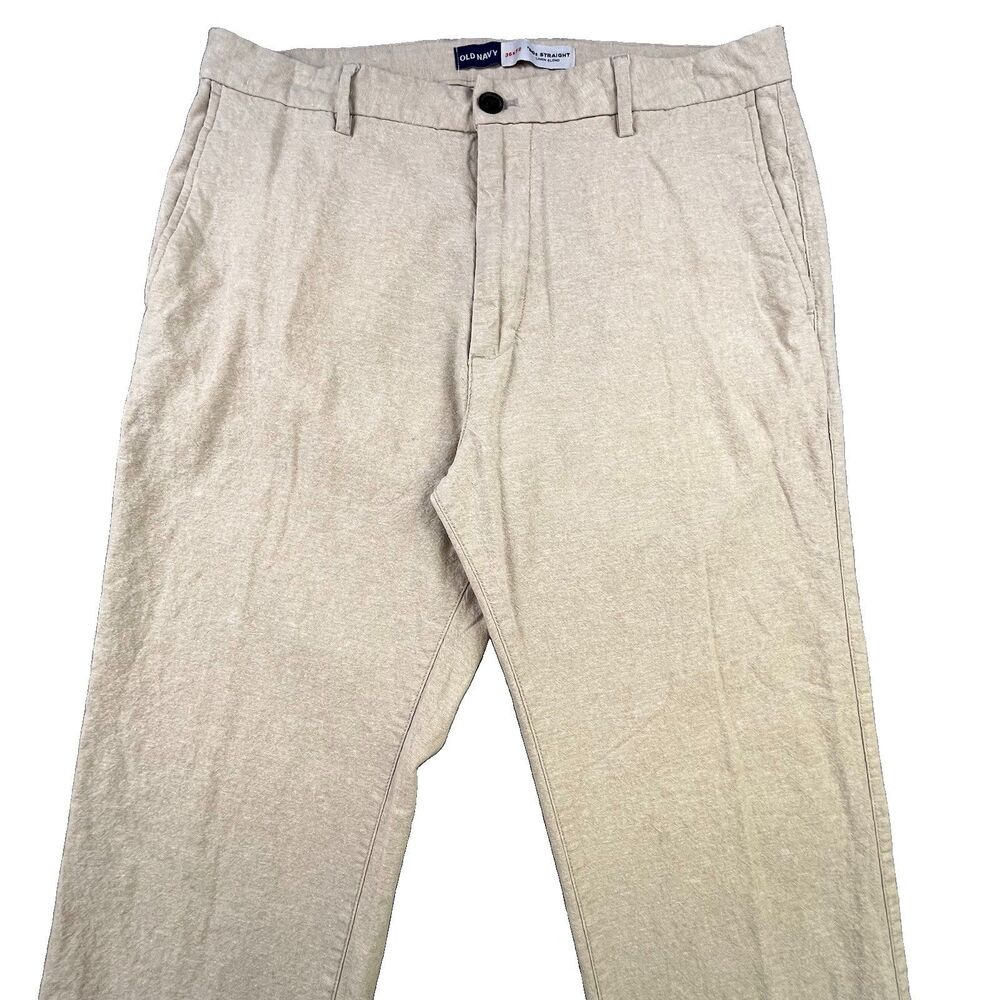Old Navy 90's Straight Pants Men's 36x32 Sand Beige Linen Blend Khaki Beach